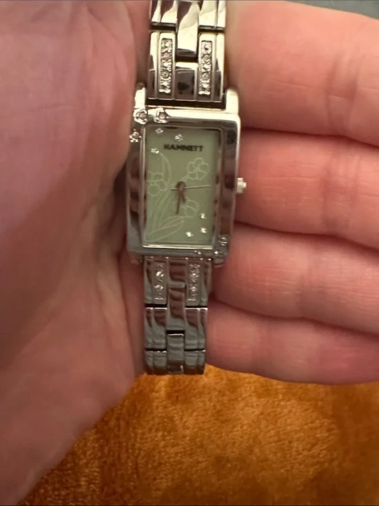HAMNETT Women's Silver Watch with Mint Green Floral Dial
