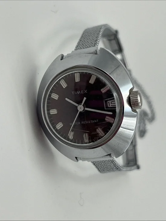 Vintage Timex Silver Case Watch with Brown Dial