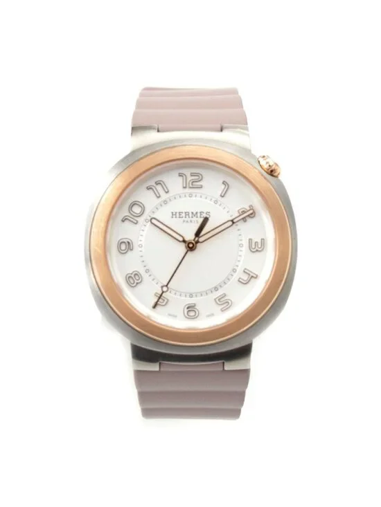 Hermes Cut GM Watch Automatic Winding Silver Dial Pink Gold 36