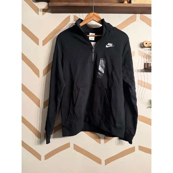 Nike Half Zip Pullover Womens Medium Black Sportswear Club Fleece DQ5838-010 NWT