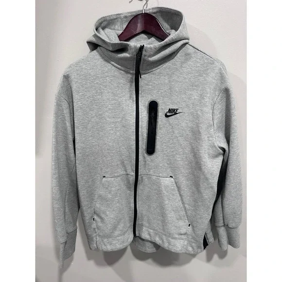 Nike Tech Fleece Full Zip Hoodie Womens Medium Gray Black‎ Logo Sweatshirt