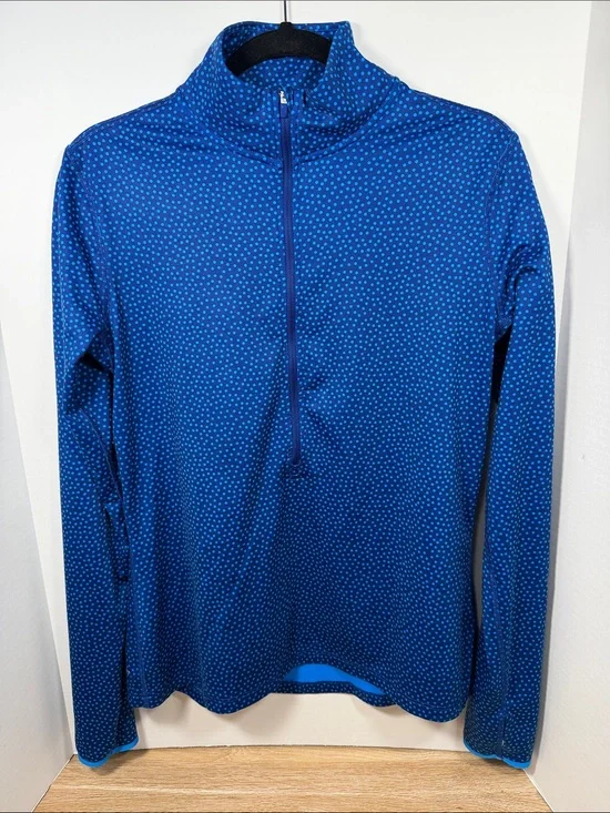 Nike Pro DriFit Blue Dotted Long Sleeve Half-Zip Pullover with Micro Dot Print