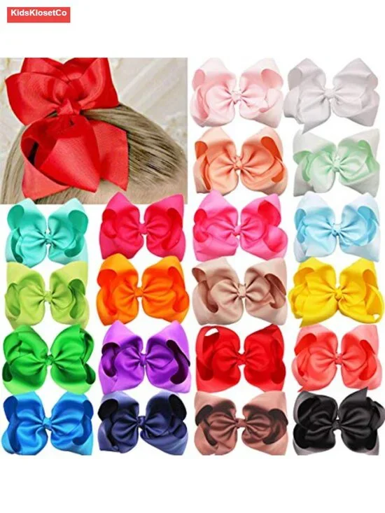 20 Pcs 8 inch Grosgrain Ribbon Hair Bows Clips Alligator Clips for Girls