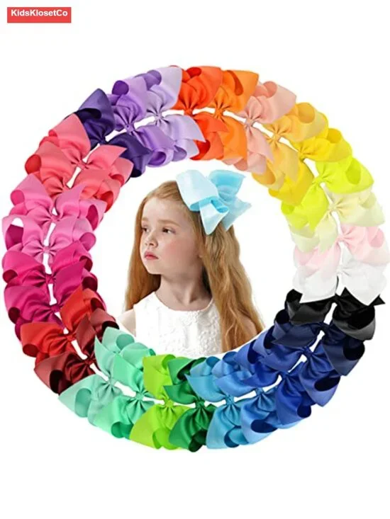 30 Pieces 6 Inch Grosgrain Ribbon Hair Bows with Alligator Clips for Kids