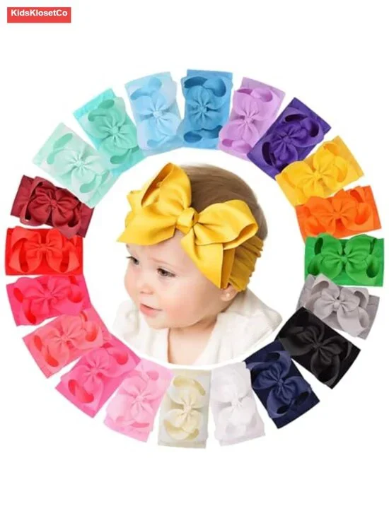 20pcs Baby Girls Nylon Headbands Ribbon Bow Elastic Hair Accessories