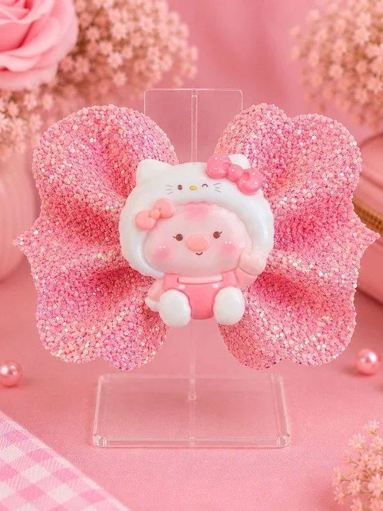 Sparkle Pink Character Bow Hair Clip for Kids