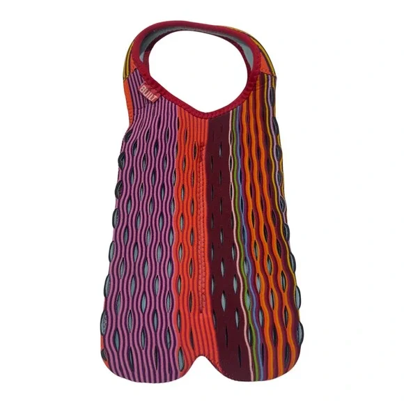 BUILT NY Neoprene Wine Bottle Tote Insulated Striped Laser Cut Multi Color Bag