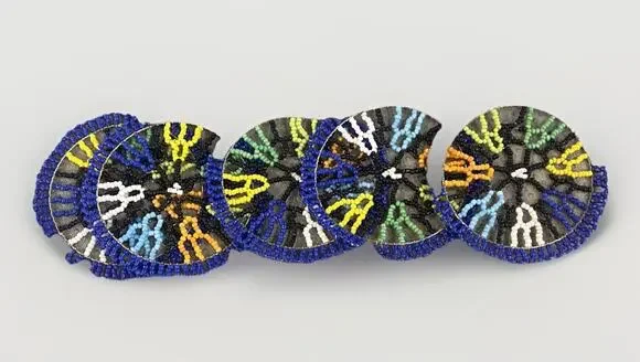 Set 5 Beaded Drink Coasters Multicolor Round Decor VTG Native American Style 3”