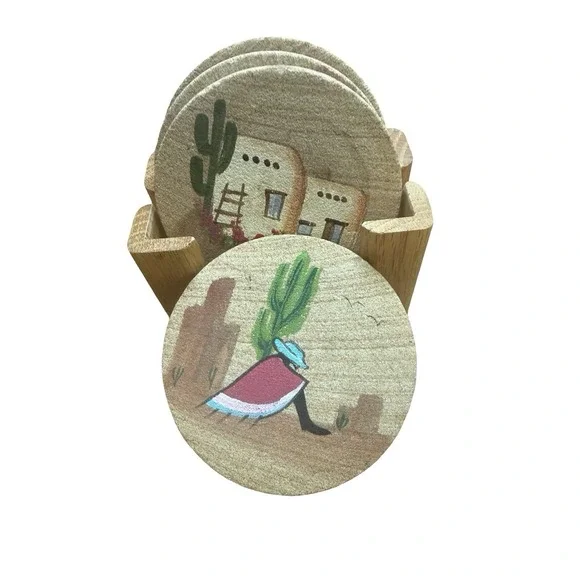 Sandstone set of 4‎ coasters with southwest handpainted designs