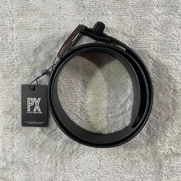 PX Clothing Belt Mens 34 Black Suede Leather Preppy Office Minimalist Casual‎