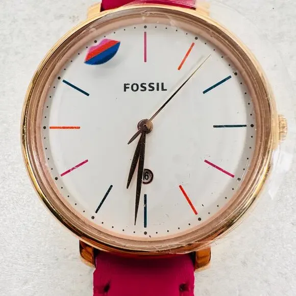 Fossil Watch 35mm Pink Limited Edition Jacqueline Rainbow Lips Date New Battery