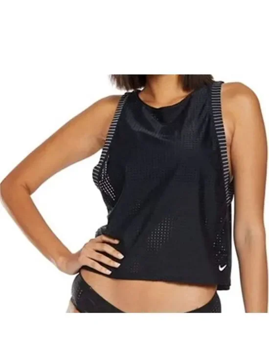 Nike Sporty Dri-Fit Cropped Tank Classis Athletic Breathable Mesh Stretch $86