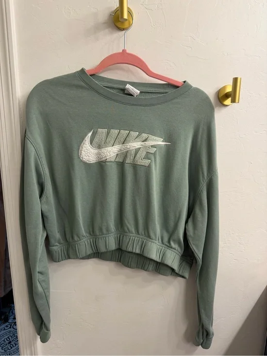 Nike Sage Green Cropped Pullover with White Embroidered Logo