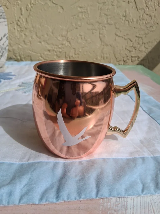 Rose Gold Copper Moscow Mule Mug with Bird Graphic