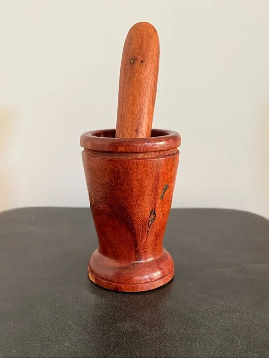 Wooden Mortar and Pestle in Rich Mahogany