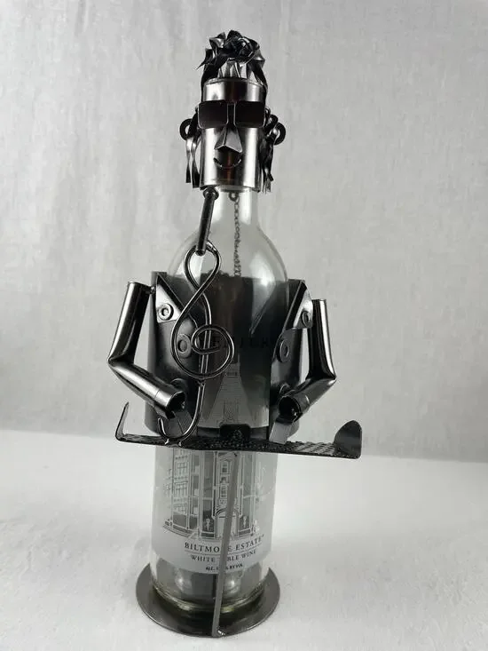 Berkeley Designs Metal Wine Caddy Piano Player Musician Bottle Holder