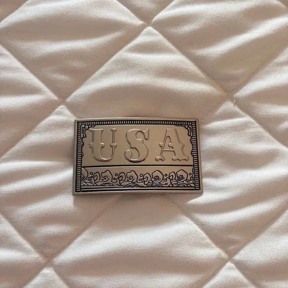 Vintage USA Silver Tone Rectangular Belt Buckle Western Patriotic 90s Country