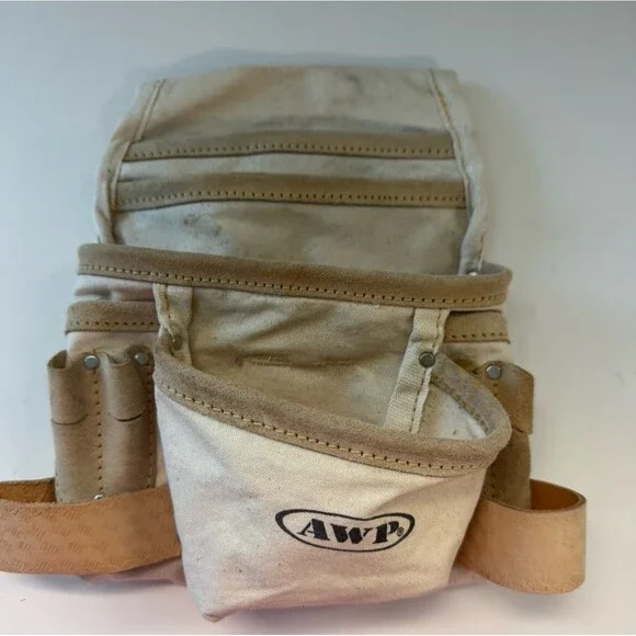 Vintage AWP Leather Tool Belt Pouch LS-683 Carpenter Construction Bag 1980s