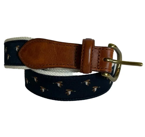 Men's 42 Brooks Brothers Canada Geese Needlepoint Cotton Blend Belt