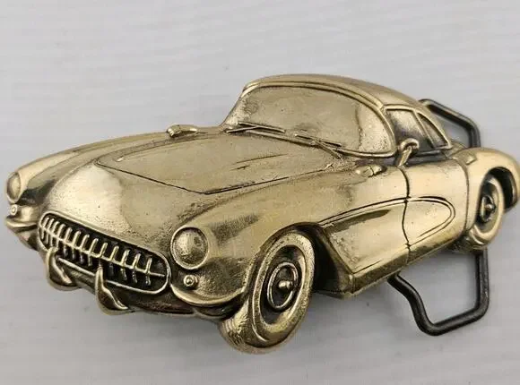 Vintage 56 Corvette Coupe Solid Brass 3D Baron Buckle Made 1979 #6127