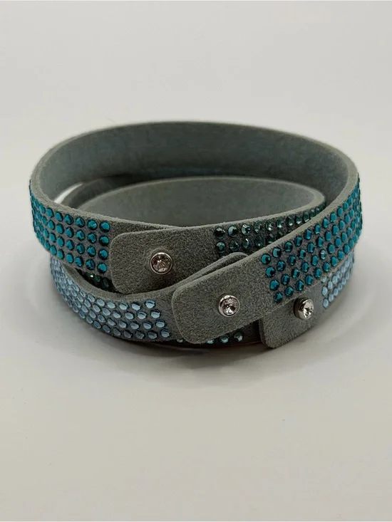 Vegan Suede Tri-Wrap Bracelet with Blue Crystal Accents