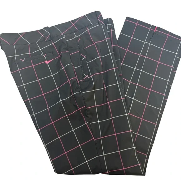 Nike Golf Tour Performance Dri-FIT Navy Pink Plaid Pants Womens 14 Windowpane