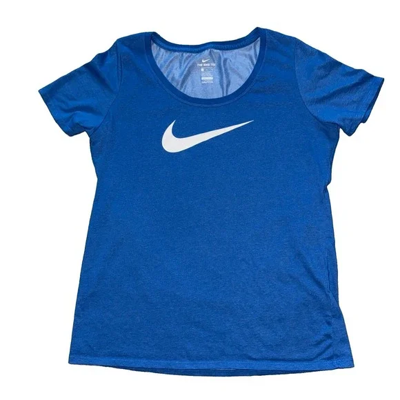 The Nike Tee Dri- FIT Tee Shirt Athletic Cut Swoosh Women's Large Royal Blue