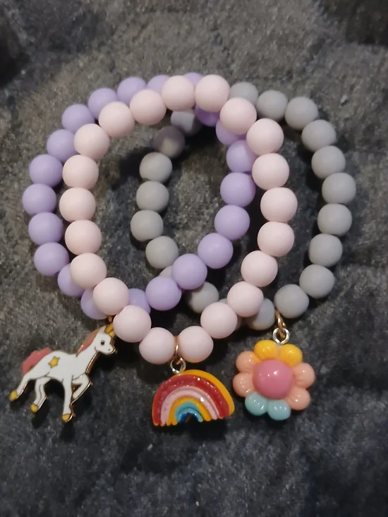 Pastel Kids Charm Bracelet Set - Pink, Lavender & Gray Beads
