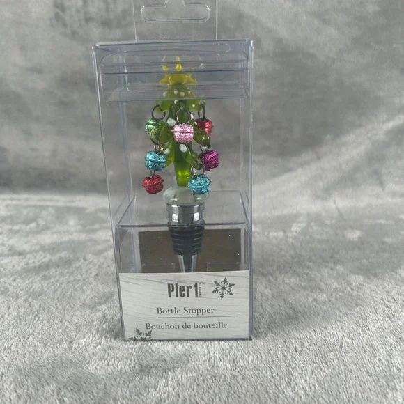 Pier 1 Imports Christmas Tree Bottle Stopper Glass Bell Ornaments Holiday Decor