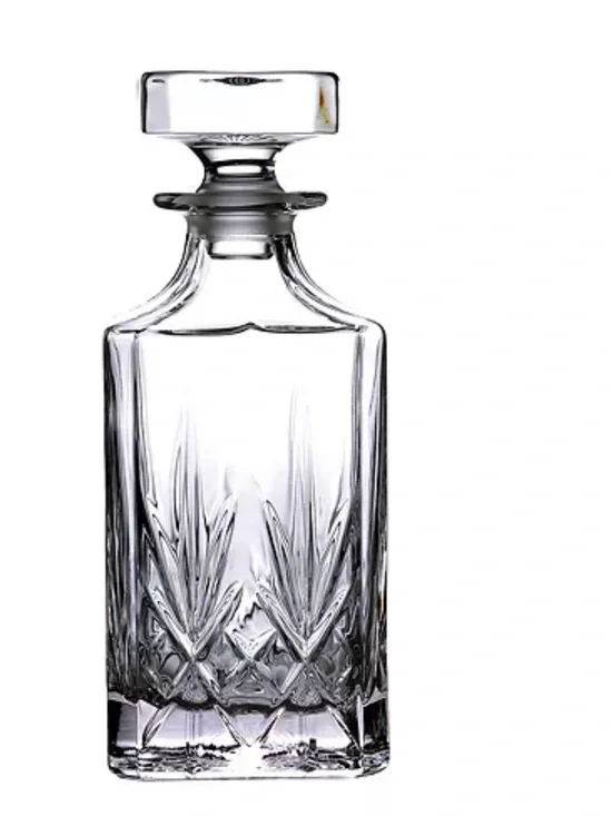 Cut Glass Whiskey Decanter with Square Stopper