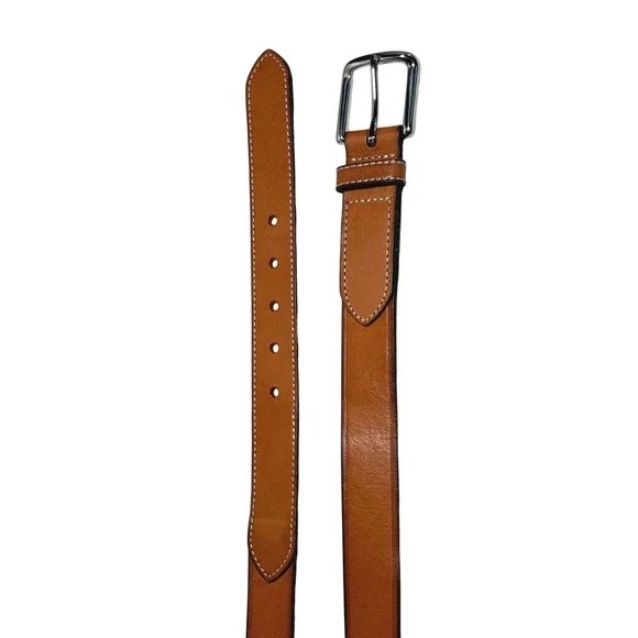 Banana Republic Mens New Cognac Brown Leather Belt Contrast Stitch Silver Buckle