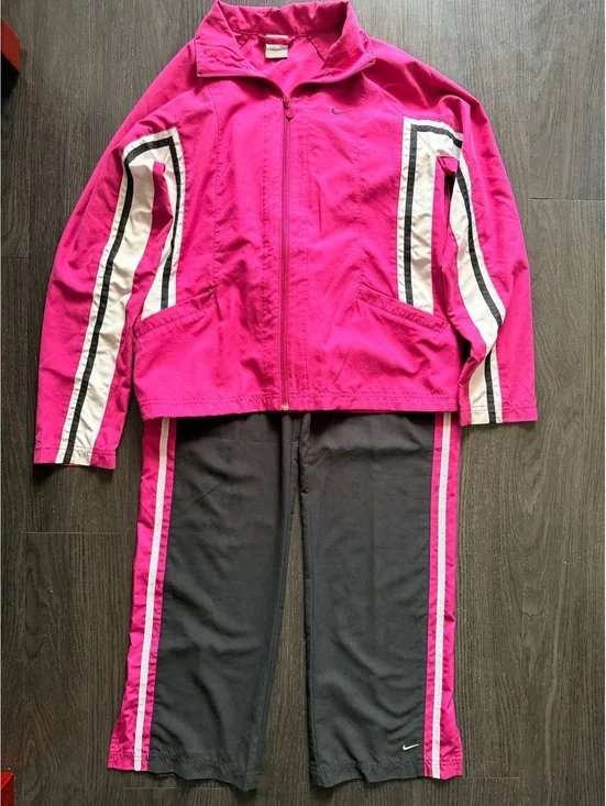 Vintage Nike Y2K Pink Jacket M & Grey Pants P Tracksuit Set