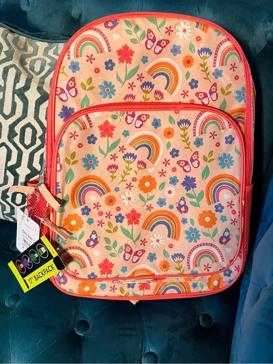 Wonder Nation 🌈 Rainbow Garden Butterfly 🦋 Floral 🌸 Backpack 17 Inch NWT