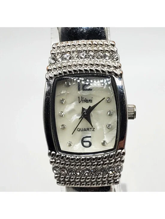 Vivani Quartz Womens Watch 19mm Silver Tone Cuff Band New Battery