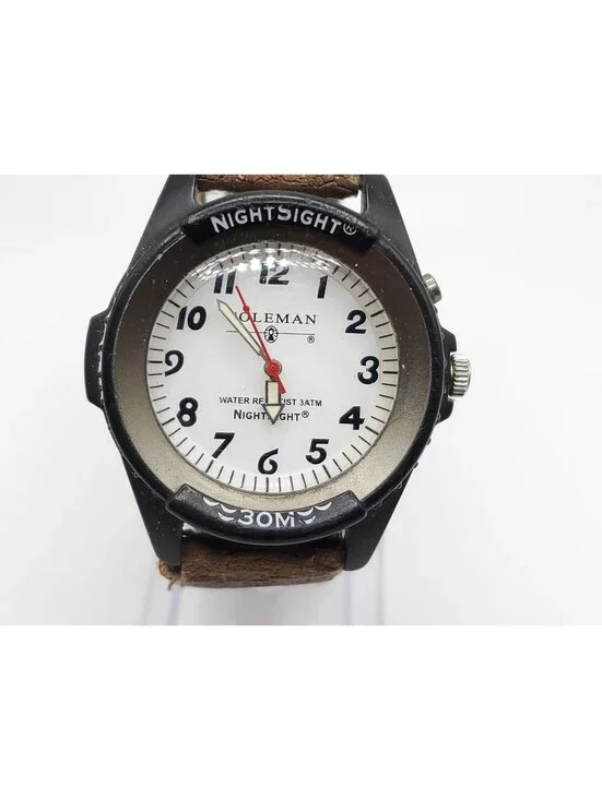 Coleman Nightsight Quartz Watch Mens New Battery White Round Dial 40mm