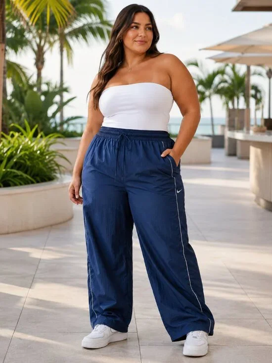 Nike Plus Size 2X Navy Track Pants with White Piping