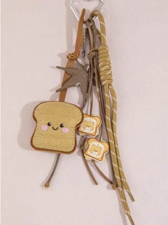 Cute Toast Charms Keychain - Yellow Bread Slice Kids Accessory