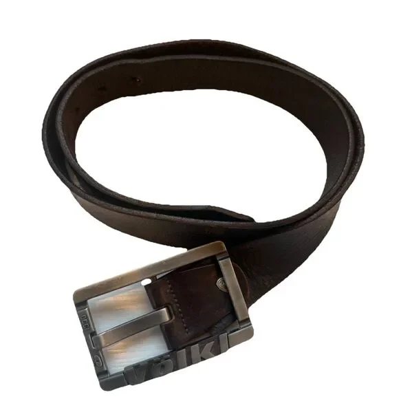 VTG Völkl 1990 Brown Leather Belt Big Metal Logo Buckle Ski Germany Mens