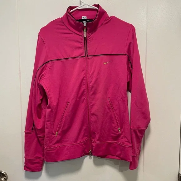 Nike Dri-FIT Womens Pink Full Zip Track Jacket Mock Neck Size M 1621