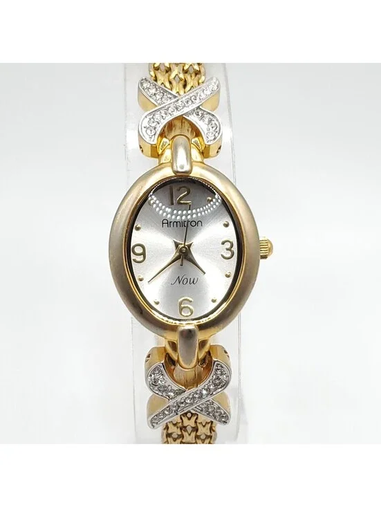 Armitron Now Womens Watch 20mm Rhinestone Gold Tone Band New Battery