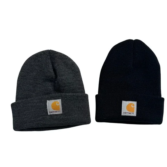 Carhartt Infant Toddler Beanie Hat Bundle 2 Pack Black Charcoal Grey AH8905