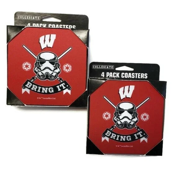 Storm Trooper Coasters Wisconsin Badgers Lot of 2 Packs Parties Tailgating Dorms