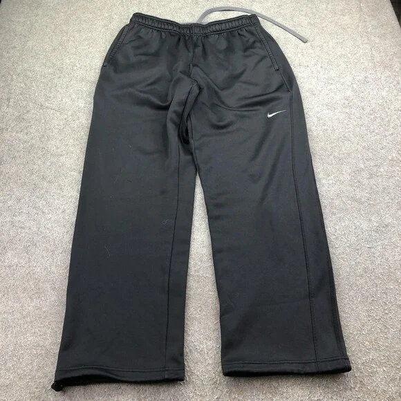 Nike Sweatpants Mens Large Black Therma-FIT Fleece Elastic Waist Zip Hem