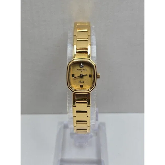 Vintage Wittnauer Womens Gold Tone Diamond Swiss Quartz Dress Watch New Battery