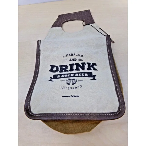 Myra Bag Drink‎ a Cold Beer 6 Pack & Snack Canvas & Leather Tote Carrier New