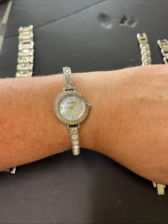 Fossil F2 Silver Crystal Bangle Watch with Mother-of-Pearl Dial ES-1636