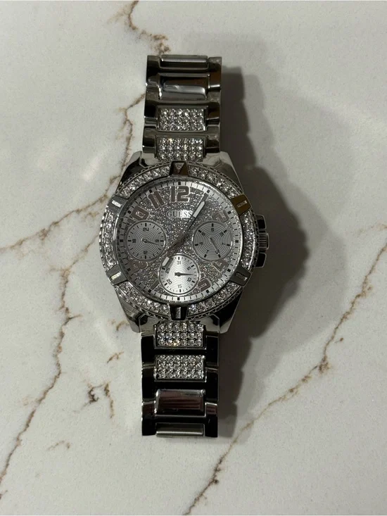 GUESS Silver Crystal Pavé Women's Bracelet Watch