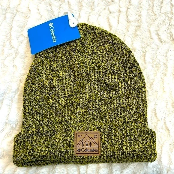 Columbia youth whirl whirlibird cuffed beanie hat lime green black New with tag