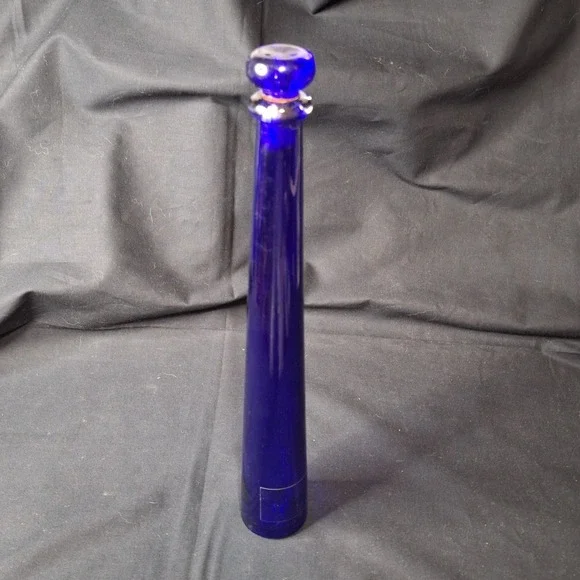 Vintage Cobalt Blue Glass Tapered Decanter Bottle with‎ Stopper 13.5 Inch