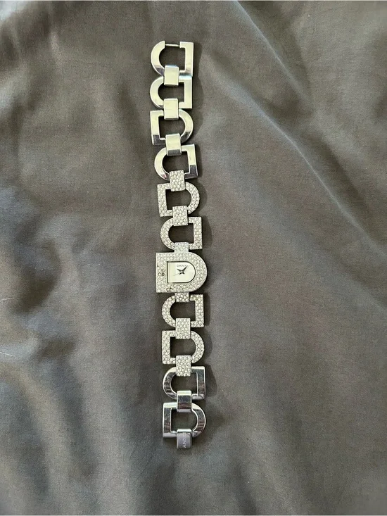 DKNY Silver-Tone Pave Link Bracelet Watch